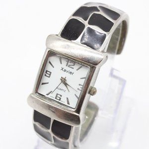 Vintage Xavier Cuff Watch Womens Silver Tone Stainless Steel Classic White Dial